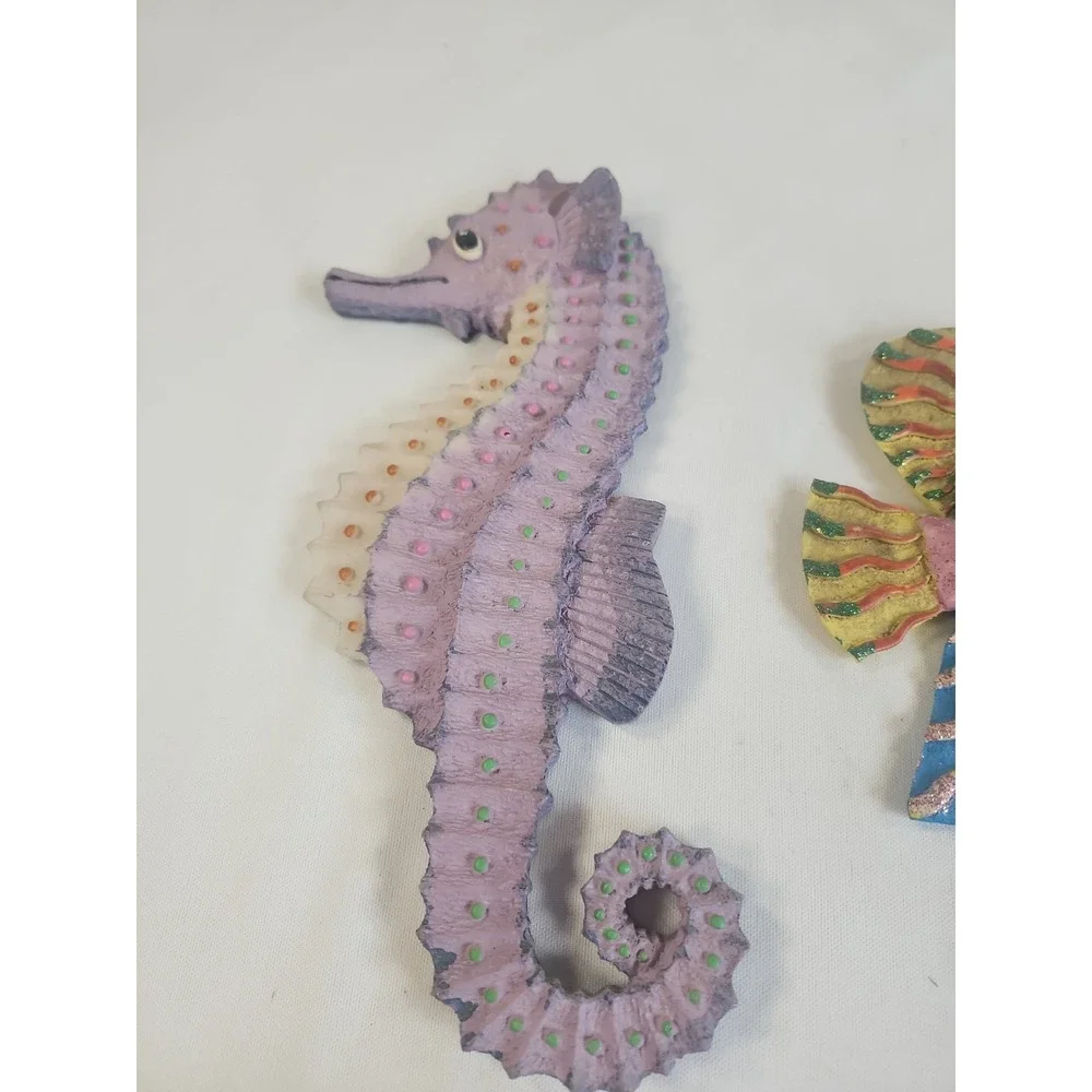 Lot Of 2 Vintage Ceramic Seahorse Fish Ocean Life Handpainted Wall Hangings